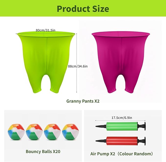 Granny Pants Yard Game Set for Adults & Families, Backyard Outdoor Toss Game with 20 Bouncy Balls, 2 Inflatable Pants & Pumps, Fun Yard Party Activity for Group Events