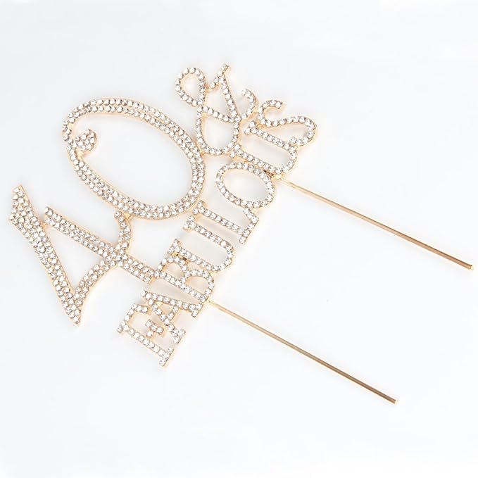 40 & Fabulous Cake Topper 40 Years Birthday Or 40th Wedding Anniversary Gold Crystal Rhinestone Party Decoration