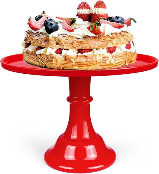 Round Cake Stand 11" Melamine Cake Display Stand Dessert Cupcake Display Tray for Graduation,Wedding,Birthday,Party,Baby Shower,Anniversary,Ceremony,Christmas (Red