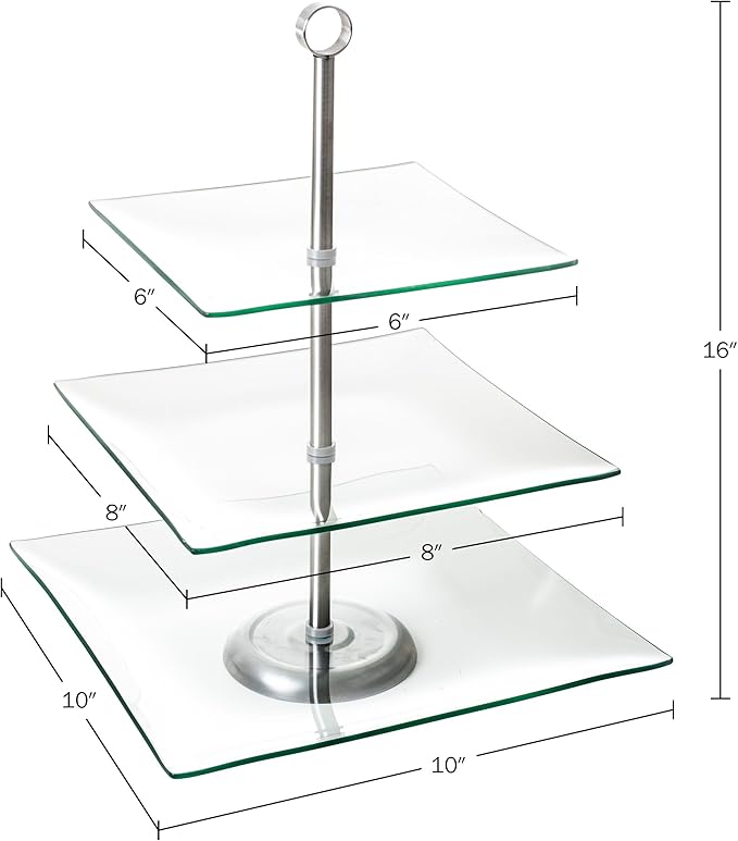 Home Dess Chef Buddy Three Tier Square Glass Buffet and Dessert Stand, 1 Pack, Clear
