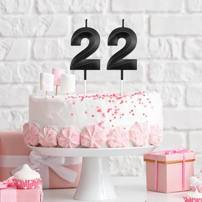 22th Birthday Candles 22 Candles for 22th Birthday Decorations for Boys Happy Birthday Cake Topper Black Birthday Candles Black Number Happy Birthday Decorations for Girls (22)