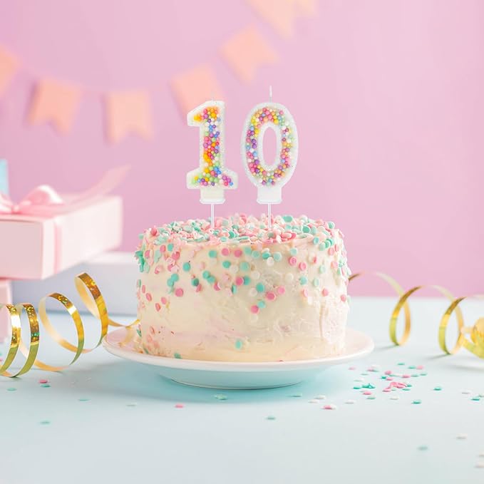 10th Birthday Candle for Cake, Colorful Macaron Numeral Candles for Boys/Girls, Theme Birthday Party Cake Decorations, Cake Topper for Birthday Party Supplies (Number 10)