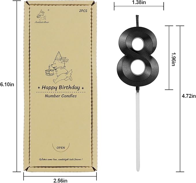 Number 28 Birthday Candles, 1.96 Inch Happy Birthday Cake Candles Cupcakes Topper Decoration for Birthday Party Wedding Anniversary Celebration Supplies (Black)