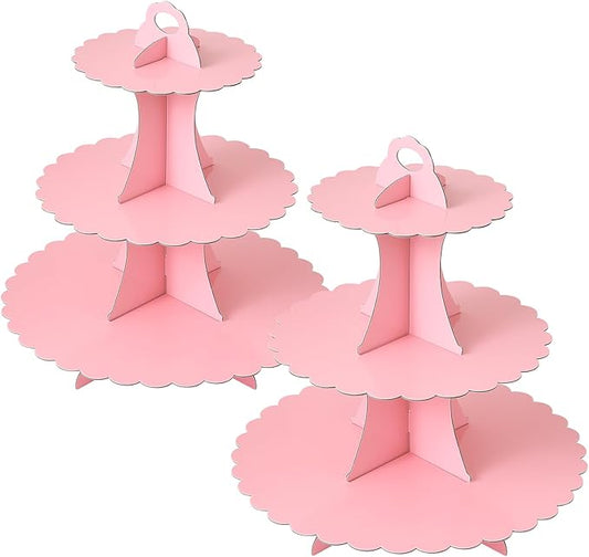 Soleebee 3-Tier Cupcake Stand, Cardboard Cupcake Tower, Dessert Cup Cake Stand Tower for Birthday Wedding Party Decoration, Cupcake Tier Stand 2 Set (Pink)