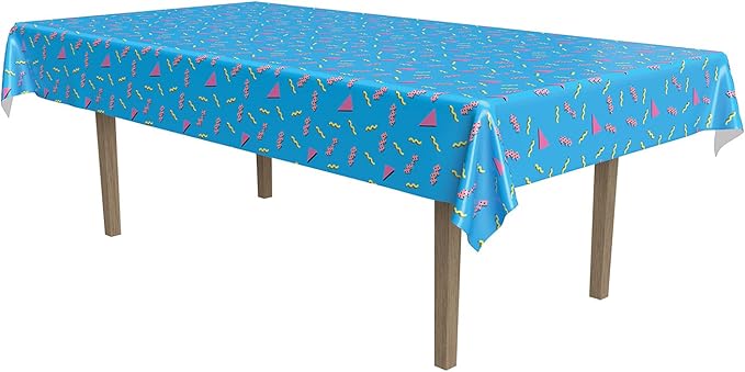 Beistle 90s Party Tablecovers, 2-Pack Plastic Rectangular Tablecloths, 1990’s Themed Table Decor for Birthday Parties, Throwback Events, and Retro Celebrations, Pastel Blue, 54" x 108