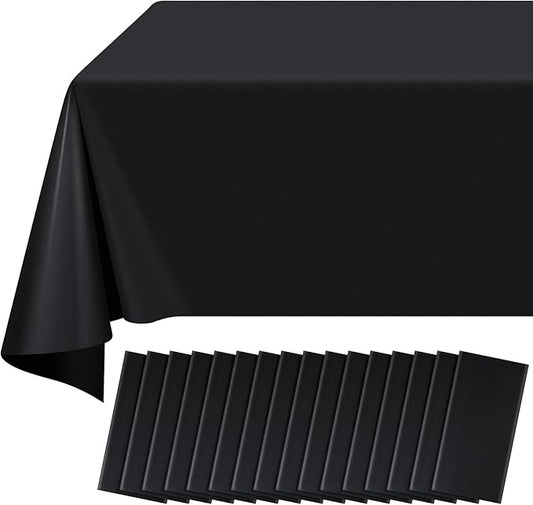 16 Pack Black Plastic Tablecloth for Rectangle Tables, Premium Decorative Black Disposable Table Cloths for Parties, Bulk Rectangle Party Table Cover for Birthday, Wedding, Anniversary, 54 x 108 Inch