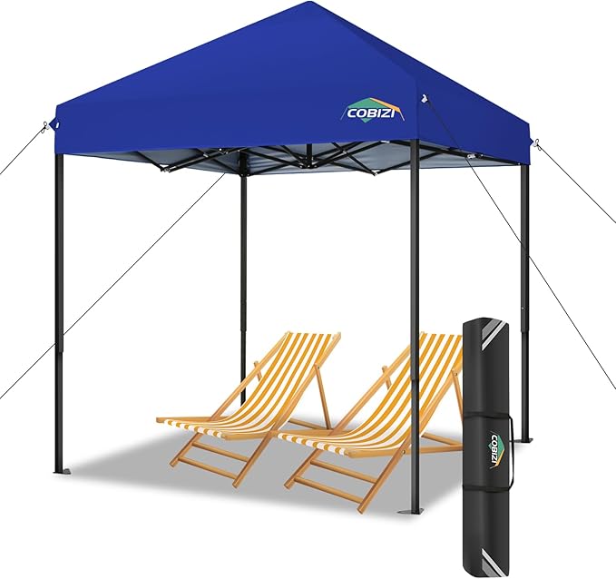 COBIZI 6.6x6.6ft Pop Up Canopy Tent, Heavy Duty Canopy Easy Set up All Weather Waterproof Outdoor Tent for Parties, Beach, Garden, with 1 Handbag, 3 Adjustable Heights, UPF50+, Dark Blue
