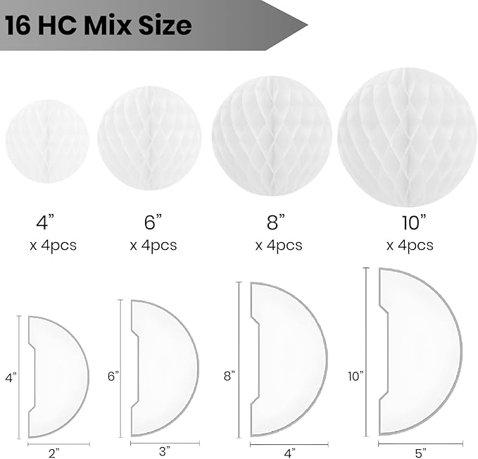 16 Pack Tissue Paper Honeycomb Balls, Poms Birthday Baby Shower Wedding Decorations (Red Green Shade)