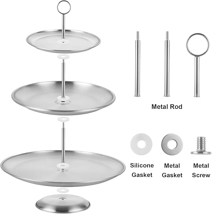 YOUNTHYE 2PCS Silver Cupcake Stand 3 Tiered Dessert Stand Stainless Steel Cupcake Display Stand Party Serving Trays Silver Cake Holder for Holiday Dessert Table Decorations Birthday Wedding