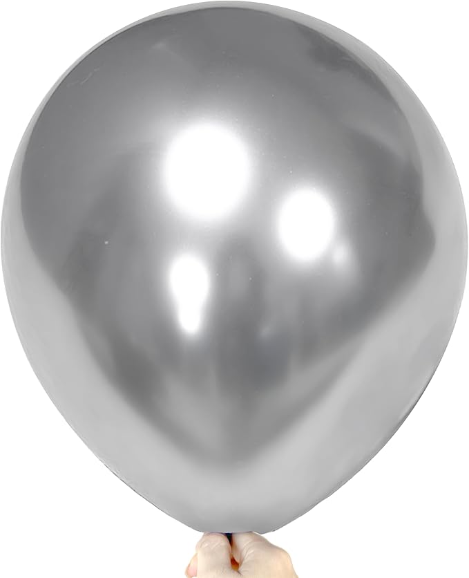 Firomi Metallic Silver Balloons 18-inch 12 Pack Large Helium Shiny Round Big Chrome Silver Thicken Latex Balloon for Wedding Birthday Party Balloons (with 1 Ribbon)