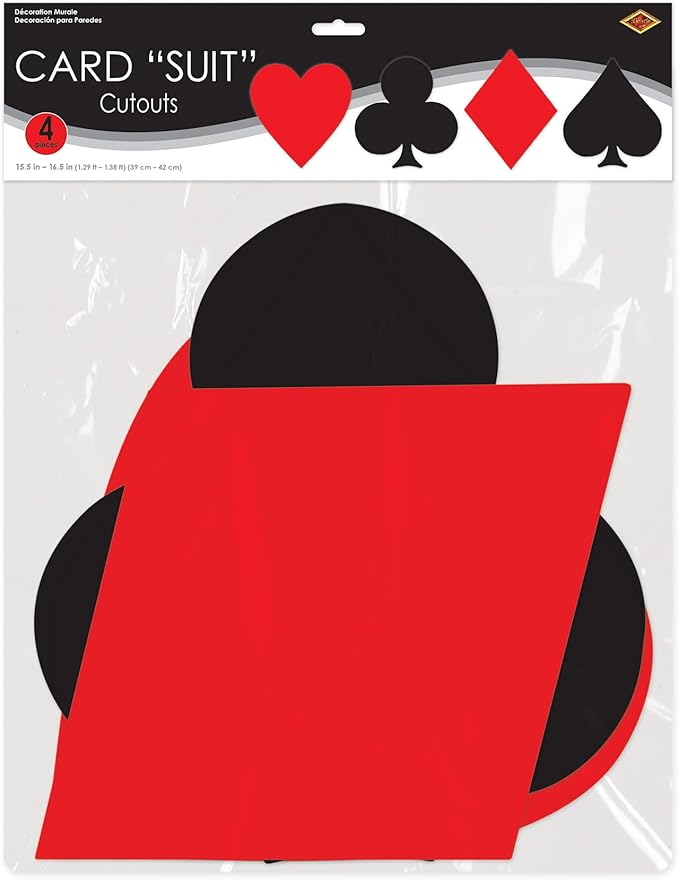 Beistle 55960 4-Pack Card Suit Cutouts, 17-Inch