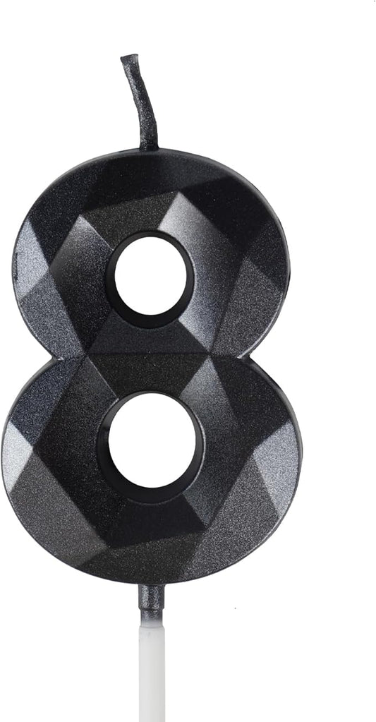 Number 8 Candles,8th Birthday Candles,Black Happy Birthday Candle for Cake,3D Design Cake Topper Decorations for Boy Men Pet Birthday Party Wedding Anniversary Celebration Supplies