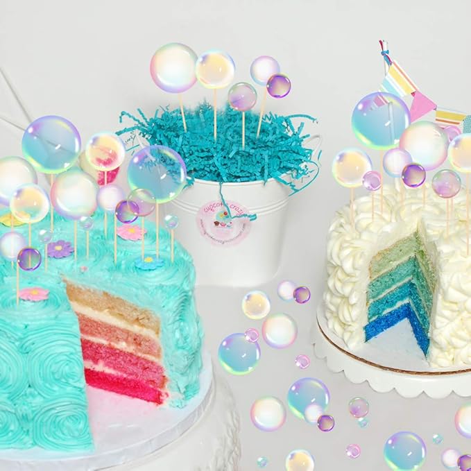 27Pcs Under The Sea Mermaid Party Cake Decorations Flat Bubble Cake Toppers Rainbow Bubble Sticker Children's Party Supplies Kids Birthday Mermaid Decor Baby Shower