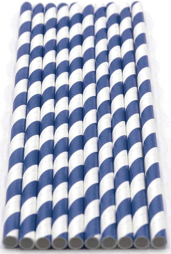 Pack of 150 Navy Blue Swirls Biodegradable 4-Ply Paper Drinking Straws (Compostable, Non-toxic, BPA-free)