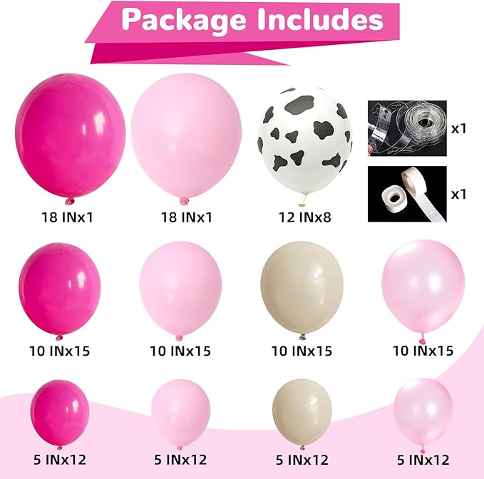 HILAVO Cowgirl Balloon Arch Kit Cow Print Balloons Hot Pink Light Pink Pearl Sand White Party Balloon Garland for Last Rodeo Bachelorette Decorations Western Lets Go Girls Baby Shower Birthday Decor