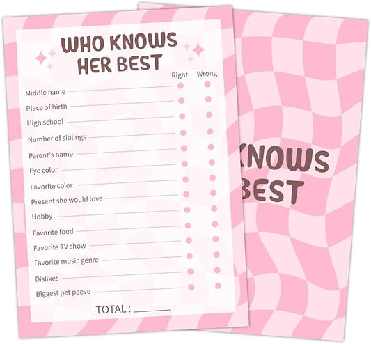 Birthday Party Games - Who Knows Her Best, Who Know The Birthday Best, Party Games for Women, Set of 20 Cards, Age 15+ - FS266
