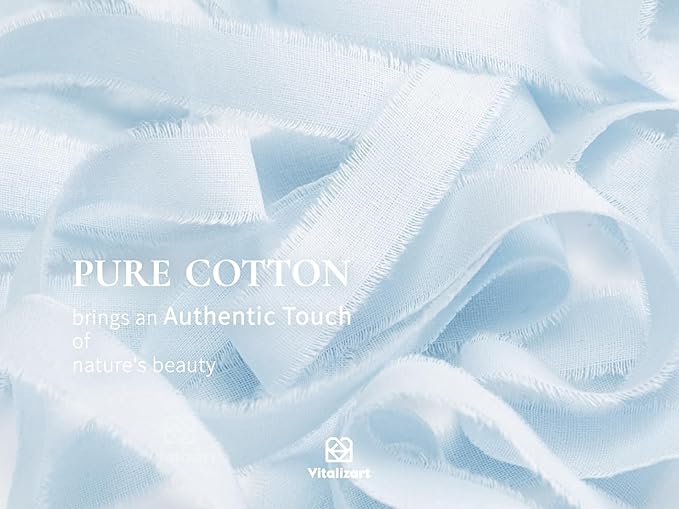 Vitalizart Baby Blue Cotton Ribbon Handmade Fringe 5/8" x 21 Yd Pure Natural Cotton Ribbons for Gift Wrapping Wedding Invites Bridal Shower Bouquets Holiday Decor