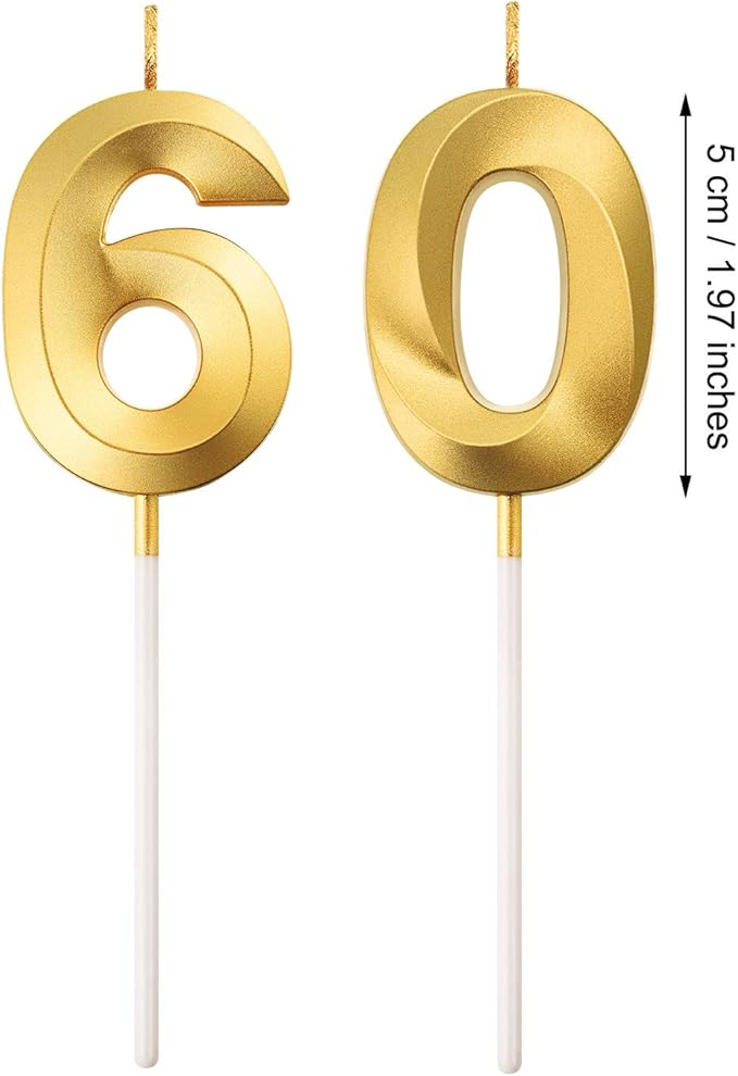 BBTO 60th & 6th Birthday Candles Number Candles Cake Topper Decoration for Birthday Wedding Anniversary Celebration Supplies(Gold)