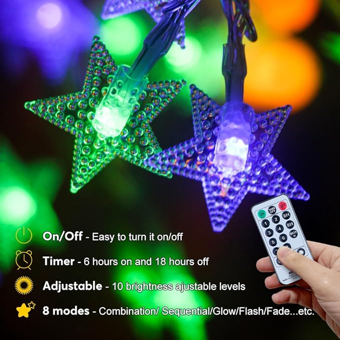 150 LED Color Changing Star String Lights - 65.6ft with Remote, 11 Modes, IP44 Waterproof, Linkable Plug in Lights for Christmas, Wedding, Party, Holiday, Indoor Outdoor, Backyard, Patio, Garden Decor