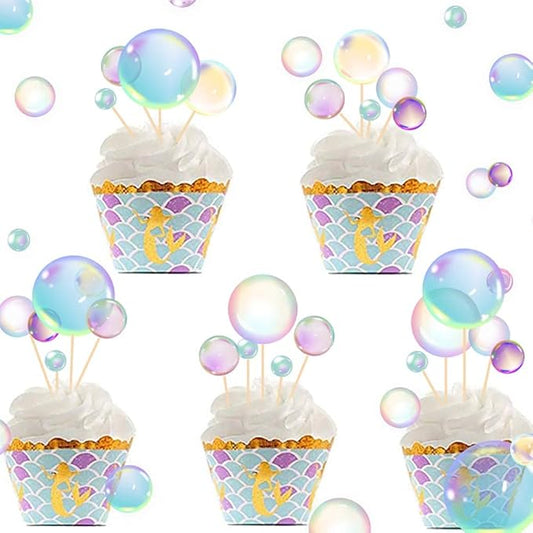 27Pcs Under The Sea Mermaid Party Cake Decorations Flat Bubble Cake Toppers Rainbow Bubble Sticker Children's Party Supplies Kids Birthday Mermaid Decor Baby Shower