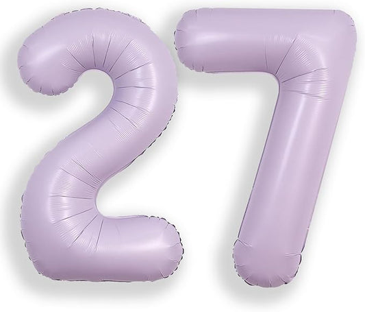SUWEN 40 Inch Light Purple Large 27 Balloon Number Big Foil Helium Lavender Number Balloons Huge Mylar 0-9 Giant Jumbo Happy 27th Birthday Party Anniversary Decorations
