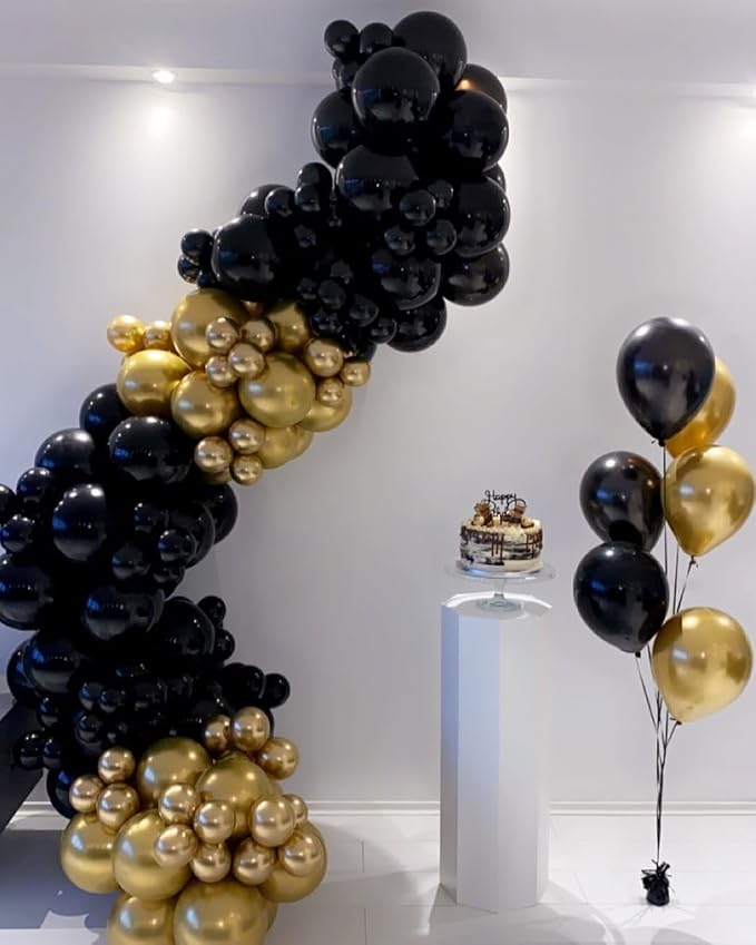 Black and Gold Balloon Arch Garland Kit 153pcs with Star, 22 18 12 10 5in Different Size Black and Gold Confetti Latex Balloons for Birthday Anniversary Graduation New Year Party Decoration
