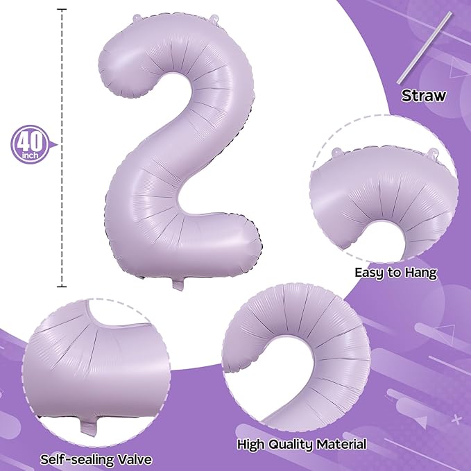 Pastel Purple Birthday Balloon Numbers 12, 40 Inch Giant Light Purple Foil Mylar Number 1 and 2 Helium Balloons for Girls 12th Birthday, Lilac 12 Balloons for Women 21st Anniversary Party Decorations