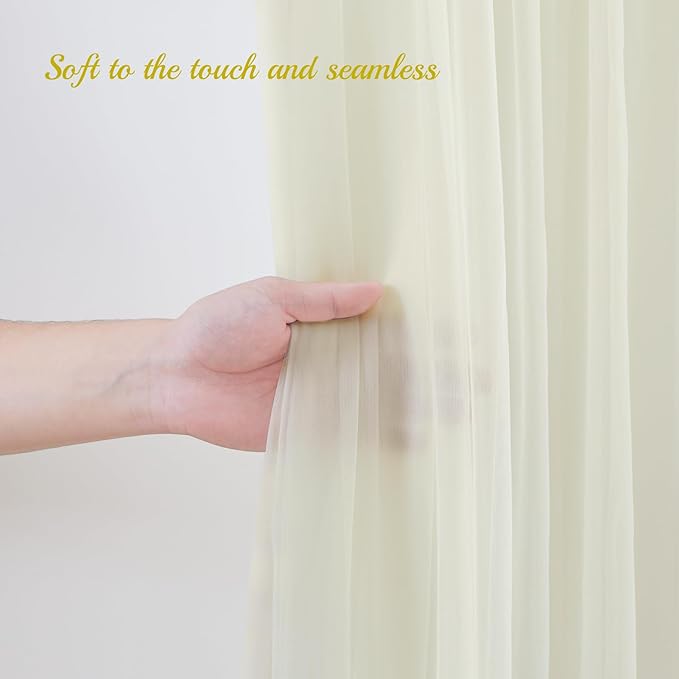 30x8ft Ivory Tulle Backdrop Curtain with Lights String for Parites, Sheer Backdrop Curtains for Wedding Baby Shower Birthday Party Photo Shoot Decorations