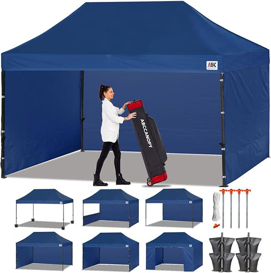 ABCCANOPY Heavy Duty Easy Pop up Canopy Tent with Sidewalls 10x15, Navy Blue