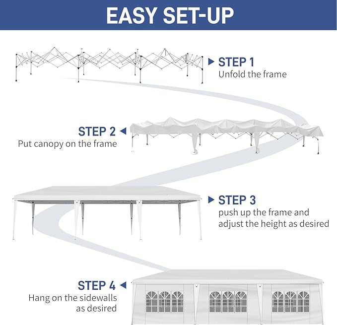 VINGLI 10x30 Pop Up Canopy Tent with Sidewalls, Outdoor Gazebo Canopy Tent, Patio Event Tents Outdoor Event Shelter for Parties (White)