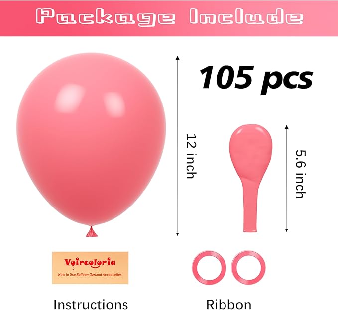 Voircoloria 105pcs Retro Hot Pink Balloons 12inch Party Latex Balloons for Boys Girls Birthday Baby Shower Gender Reveal Wedding Sunflower Party Decorations