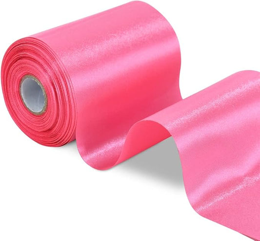 TONIFUL 4 Inch Wide Hot Pink Shocking Pink Solid Satin Ribbon 22yd Fabric Large Ribbon for Cutting Ceremony Grand Opening Chair Sashes Table Hair Car Bows Floral Craft Sewing Wedding Party Decoration