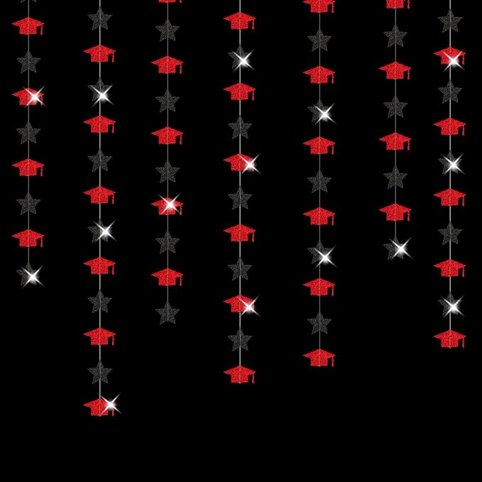 Red-Black Graduation-2026 Class Party-Decorations Garland - Congrats Grad Hat Star Banner Streamers,Senior High School Night College Congratulations Decor Supplies Ouruola