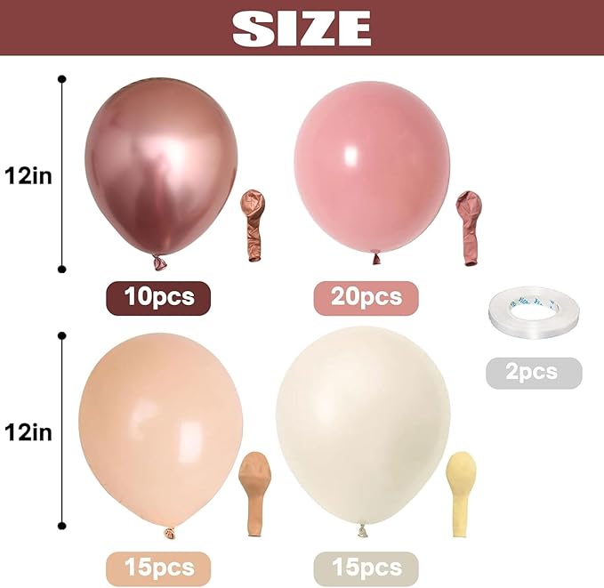 Retro Blush Pink Balloons, 60 Packs 12 Inch Dusty Pink Metallic Chrome Rose Gold White Sand Nude Balloons for Pumpkin Baby Shower Girls Women Boho Birthday Bridal Wedding Mothers Day Decorations
