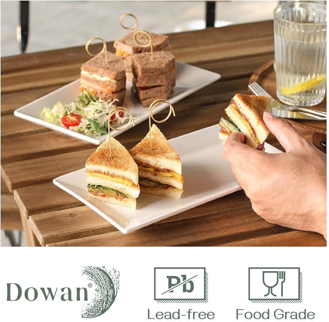 DOWAN 12" Rectangle Plates Set of 4 - White Serving Platters for Party, Wedding, and Entertaining - Rectangular Serving Trays Dishes for Steak, Taco, Sushi, Appetizer, Cake - Dishwasher & Oven Safe