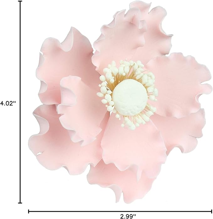O'Creme Gumpaste Anemone Flower Set of 3 Pastel Pink- Edible Flowers for Cake Decorating - Sugar Paste Flower Decorations for Cakes, Cupcake Toppers - Birthday Party, Wedding, Valentines Day, Shower