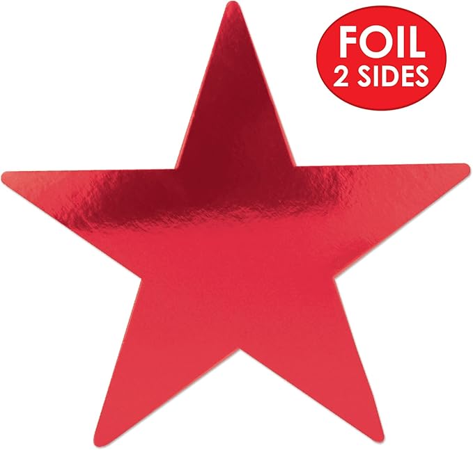 Beistle 72-Pack Foil Red Star Cutouts, Patriotic Party Decorations for Festive Occasions & Celebrations, Starry Theme Decor for Wall & Table, 5”