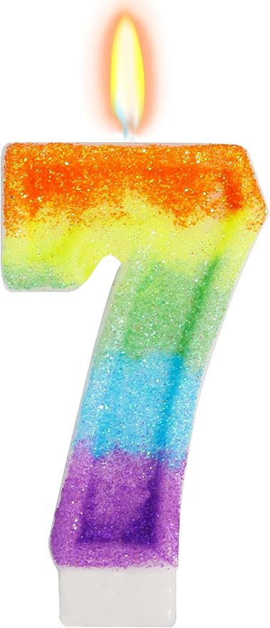 Rainbow Candles for Birthday Cakes, 7 Cake Topper, Rainbow Birthday Party Decorations, 7th Number Candle for Girls Boys (Number 7)