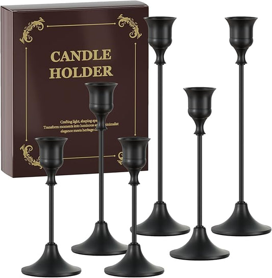 FSyueyun 6 Pcs Black Candle Holder, Elegant Metal Taper Candle Holders Set, Modern Candlestick Holders for Table Centerpiece, Fireplace Mantel, Wedding, Christmas Home Decor and Housewarming Gift