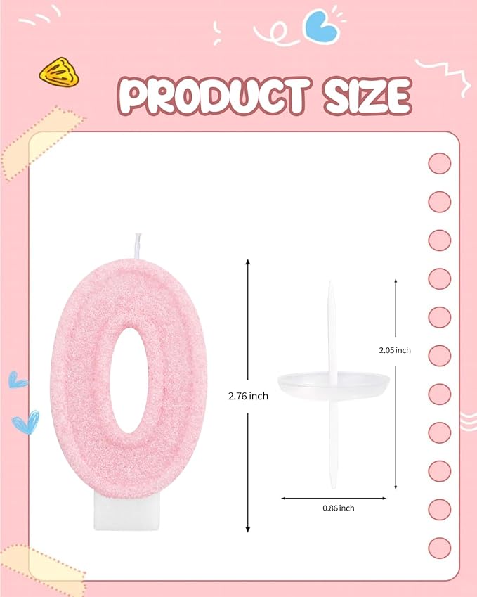 Birthday Candles for Cake, Pink Number Candles, Cake Candles with Greeting Card for Birthday Party Wedding Anniversary Celebrations (Bright Pink 0 Candle)