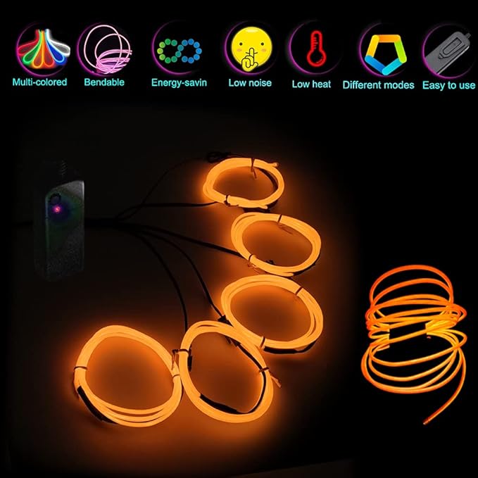 Neon Light 5-in-1 Meter Wire，Portable Battery Pack with Decorative Wire，Suitable for Birthday Parties，Thanksgiving and Other Occasions. (Orange)