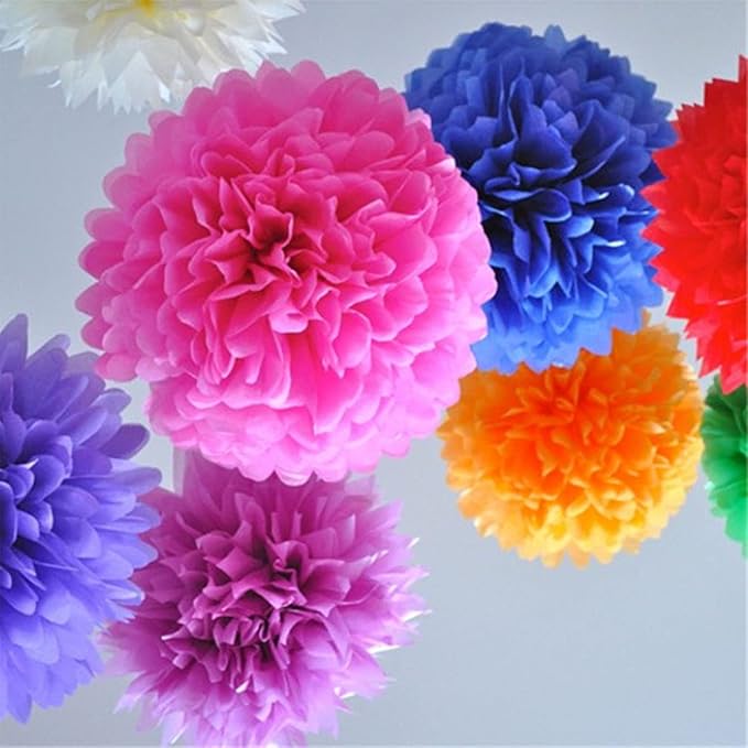 XIKSXITN 12 pc Multicolor Tissue Paper Pom-Poms - Hanging Multicolor Paper Flowers Ball for Party Decorative (10&12 inch)