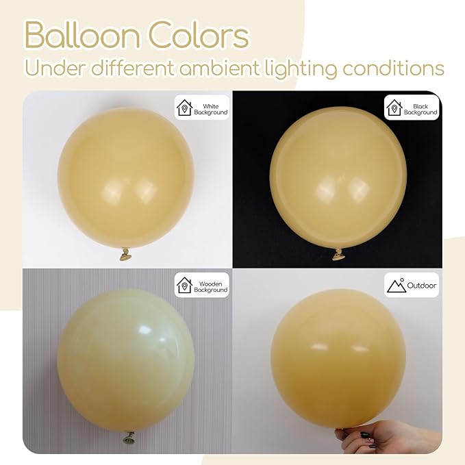 110pcs Tan Balloons, 18 12 10 5 inch Light Brown Balloons Different Sizes Brown Balloon Arch Kit for Boho Wedding Baby Shower Birthday Party Decorations