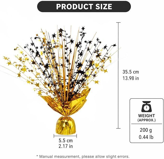 2 Pack Metallic Foil Spray Centerpiece Stars for Wedding, Birthday, Anniversary, Christmas Table Decor, Holiday Festival Baby Shower Graduation Mantle Party Decorations (Gold&Black)