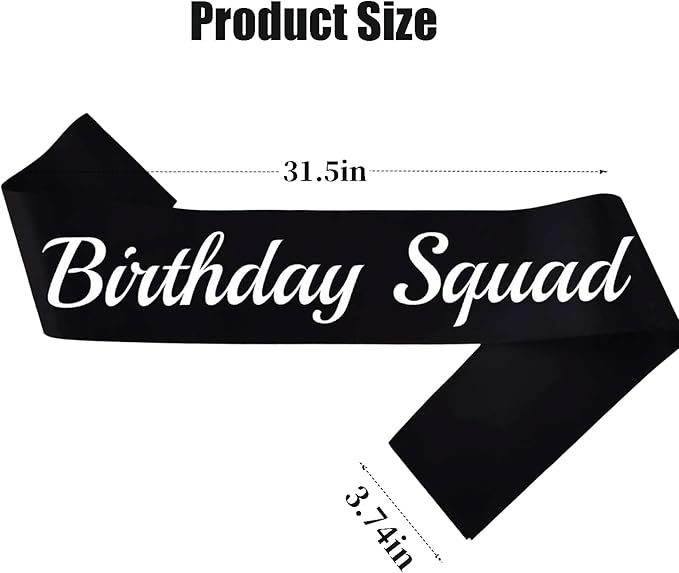 10 Pcs Birthday Squad Sash for women or girls 16th, 18th 21st 30th 40th 50th 60th or Any Other Bday Party Supplies Decorations (Black+White)