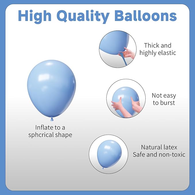 Light Blue Balloons Arch Kit,130pcs Blue and White Balloon Garland,Different Sizes 18 12 10 5 Inch Baby Blue Latex Balloons for Birthday Wedding Baby Shower Graduation Blue Themed Party Decorations