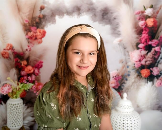 Kate Boho Flowers Photography Backdrop 1St Birthday Arch Floral White Wall Photoshoot Background Photographic Studio Photo Props,10x10ft