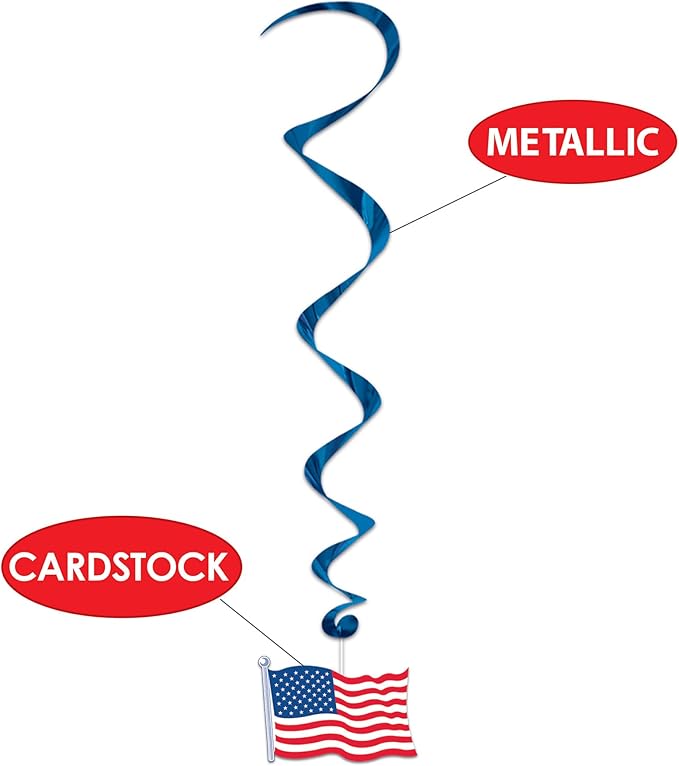 Beistle 5 Piece American Flag Whirls, 3’ Long Hanging Patriotic Stars and Stripes Decorations, Red, White & Blue Party Supplies, Fourth of July, Memorial Day & Festive Themed USA Holiday Decor