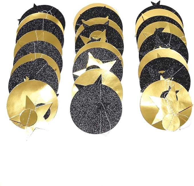 Cheerland Black and Gold Party Decorations Star Garlands Gold Black Birthday Decorations Hanging Star Streamers Graduation Decor NYE New Year Eid Ramadan Galaxy Starry Night Party Supplies
