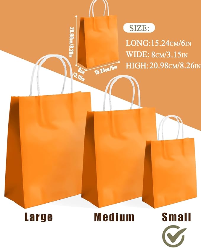 qiqee 24PCS Small Gift Bag with Handles Bulk 8.3"x6"x3" Gift Bags Salmon Bags Multiple Uses (Small Size)